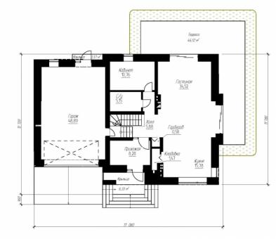 Проект просторного одноэтажного дома с мансардой, цоколем и гаражом