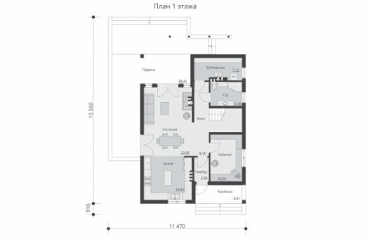 Проект индивидуального одноэтажного жилого дома с мансардой, террасой и балконом